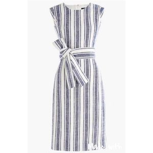 J. Crew striped navy linen belted dress size 16T